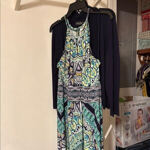 Express Halter Maxi Dress with Black Cardigan